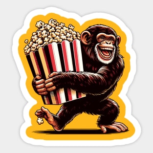 Happy chimpanzee with a packet of popcorn Sticker